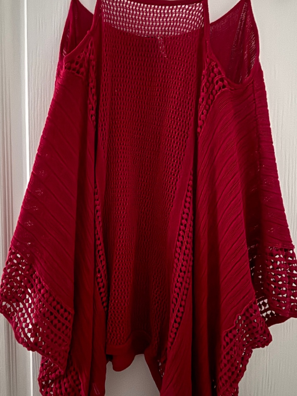 Free People Deep Red Open-Knit Poncho Shrug